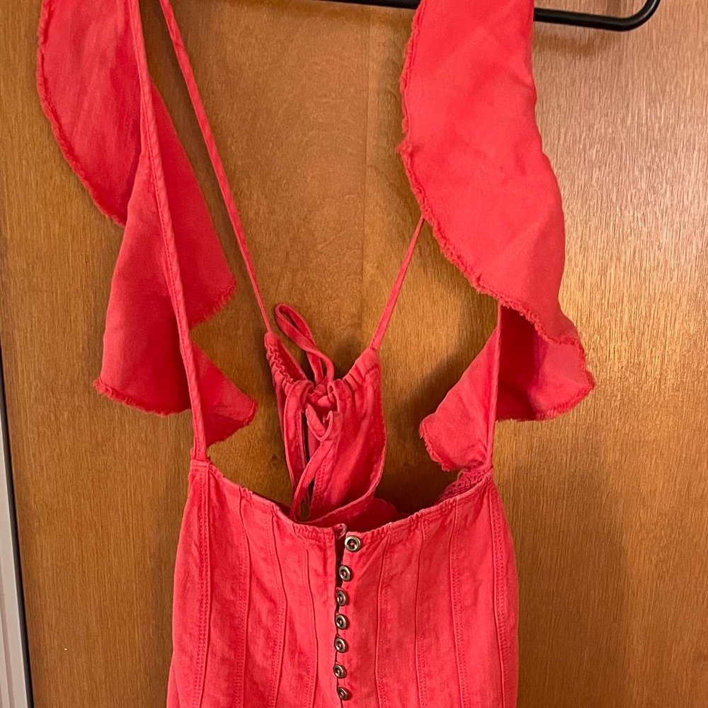 Rust Red Tie-Back Midi Dress with Flutter Sleeves - Picture 4 of 6